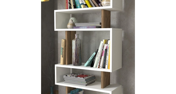 Policový regál ELMISTI, bílá/vlašský ořech