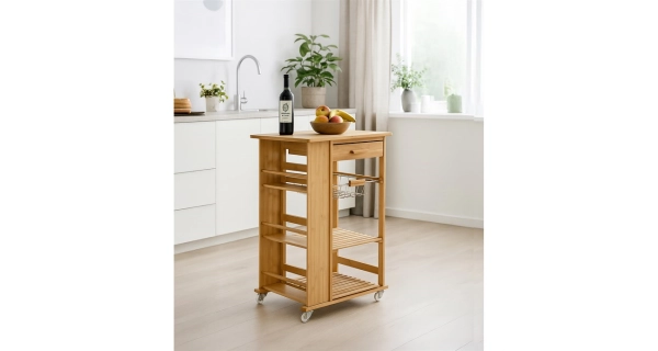 Policový regál ESCOBAL na kolečkách, bambus