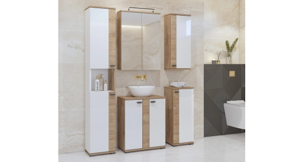 POLSON koupelnová sestava, bílá/dub zlatý Harbor