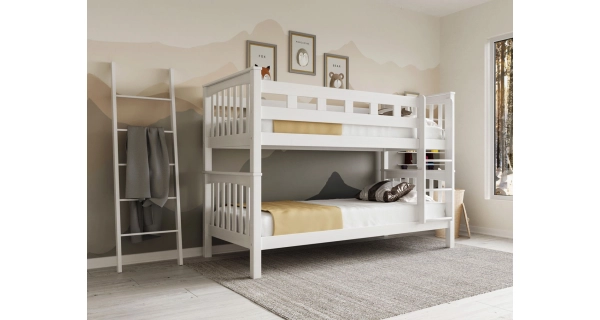 Poschoďová postel DENDA 90 s rošty, buk bílá