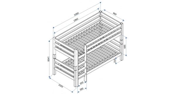 Poschoďová postel LENDA 90, buk natur