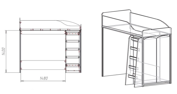 Poschoďová postel se skříní RODOLFI, dub sonoma