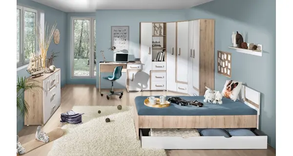 Postel 90x200 cm ORAKI, dub jasný/bílá