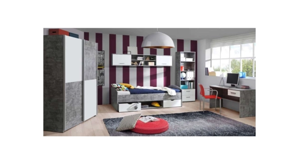 Postel 90x200 HAMZA, beton/bílá, 5 let záruka