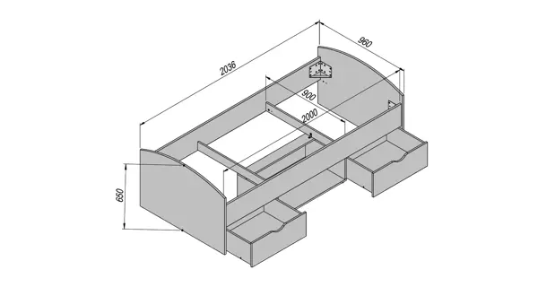 Postel 90x200 HAMZA, beton/bílá
