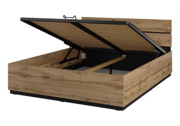 Postel BONIFACIO 160x200 cm s roštem a úložným prostorem, dub wotan/černá