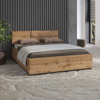 Postel BONIFACIO 160x200 cm s roštem a úložným prostorem, dub wotan/černá