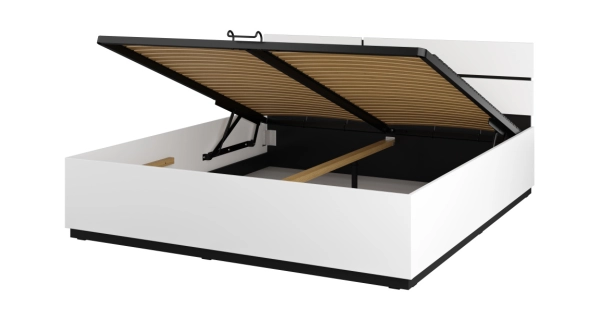 Postel BONIFACIO 180x200 cm s roštem a úložným prostorem, bílá/černá