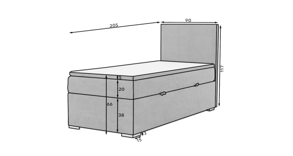 Postel boxspring NAMBUL 90x200 cm, pravá, černá látka