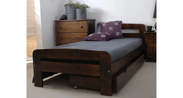 Postel CAYSON 90x200 cm s roštem, masiv borovice/moření ořech