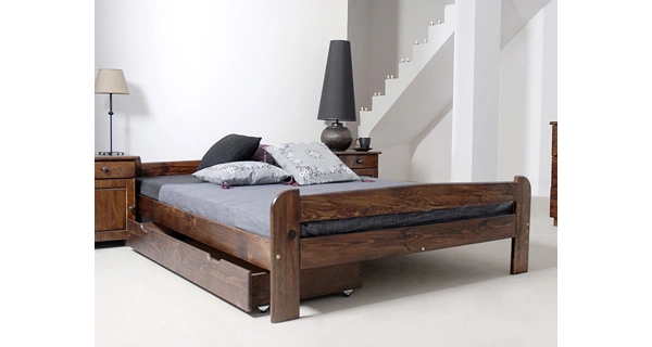 Postel HAMARD 160x200 cm s roštem, masiv borovice/moření ořech