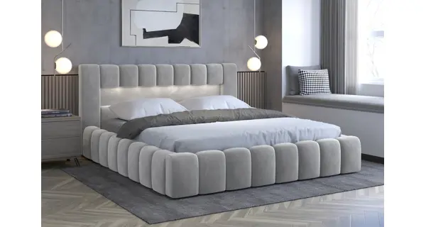 Postel HUA 07 s LED osvětlením 160 x 200 cm, světle šedá