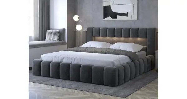 Postel HUA 08 s LED osvětlením 180 x 200 cm, šedá