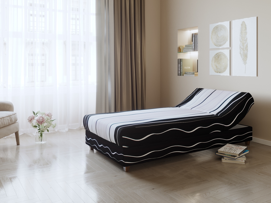 Levně Černo-bílo-šedá čalouněná postel NEJBY 90x198 cm