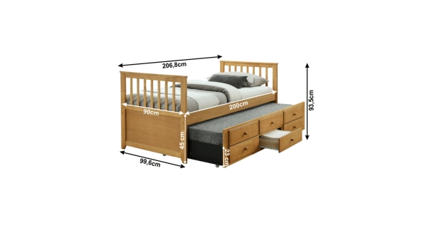 Postel s přistýlkou ALINAFE 90x200 cm, dub