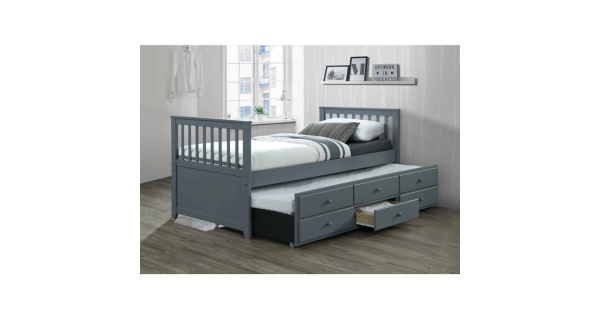 Postel s přistýlkou ALINAFE 90x200 cm, šedá