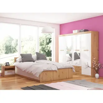 Postel s roštem GATTON 160x200 cm, dub artisan/bílý lesk