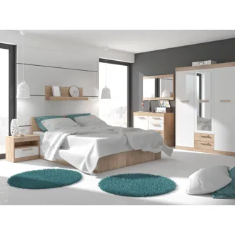 Postel s roštem GATTON 160x200 cm, dub sonoma/bílý lesk, 5 let záruka