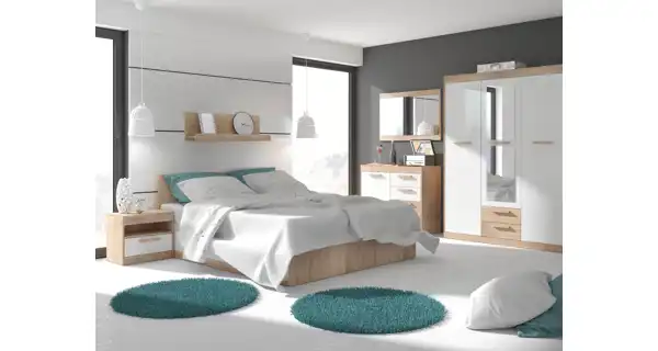 Postel s roštem GATTON 160x200 cm, dub sonoma/bílý lesk, 5 let záruka