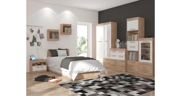 Postel s roštem GATTON 90x200 cm, dub sonoma/bílý lesk, 5 let záruka