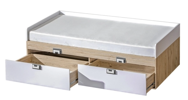 Postel UWARA 90x200 cm, dub jasný/bílá/popel