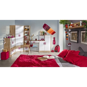 Postel UWARA 90x200 cm, dub jasný/bílá/růžová