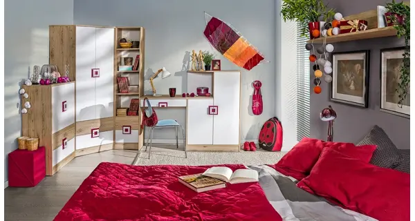 Postel UWARA 90x200 cm, dub jasný/bílá/růžová