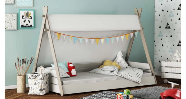 Postel VINNETOU s přístřeškem 70x140, bílá/béžová