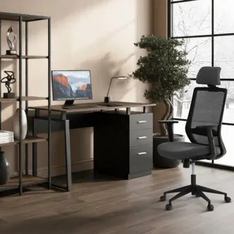 Pracovní stůl DORFENCAN se šuplíky, 120x60x75cm, ořech/černá