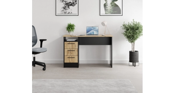 Pracovní stůl NEJBY TRESON II, černá/dub wotan - II. jakost, POUZE OSOBNÍ ODBĚR