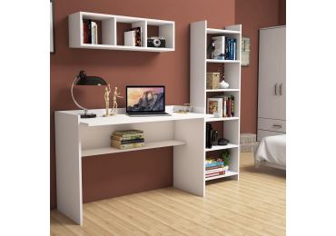 Pracovní stůl s knihovnou BADLY, bílá
