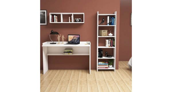 Pracovní stůl s knihovnou BADLY, bílá