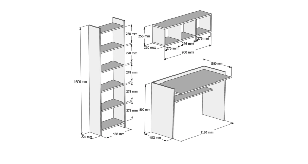 Pracovní stůl s knihovnou BADLY, bílá