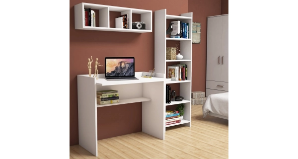 Pracovní stůl s regálem a policí BORDEAUX, bílá