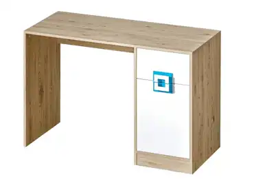 Pracovní stůl UWARA, dub jasný/bílá/tyrkys