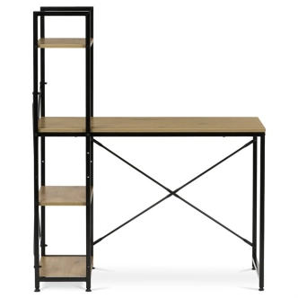 Pracovní stůl ZANULDOR s regálem, dekor dub, černý kov