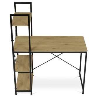 Pracovní stůl ZANULDOR s regálem, dekor dub, černý kov