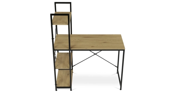 Pracovní stůl ZANULDOR s regálem, dekor dub, černý kov