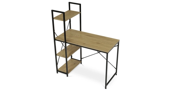 Pracovní stůl ZANULDOR s regálem, dekor dub, černý kov