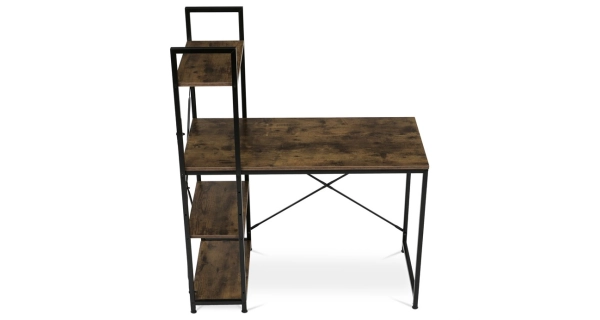 Pracovní stůl ZANULDOR s regálem, dekor staré dřevo, černý kov
