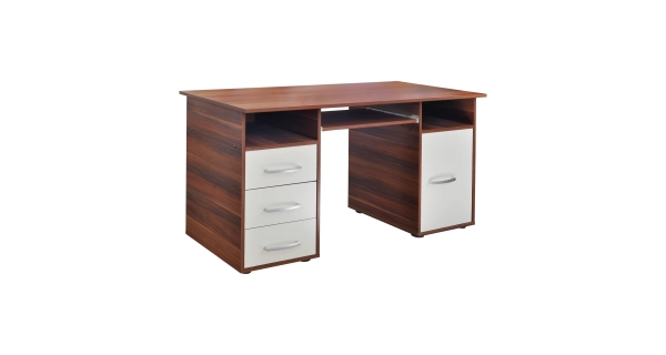 Praktický PC stůl se zásuvkami a skříňkou GALGISAN, ořech/bílá