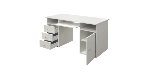 Praktický PC stůl se zásuvkami a skříňkou PAUHUNRI, bílá