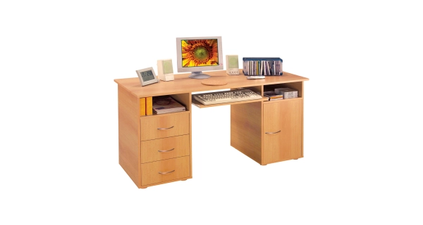 Praktický PC stůl se zásuvkami a skříňkou PAUHUNRI, buk