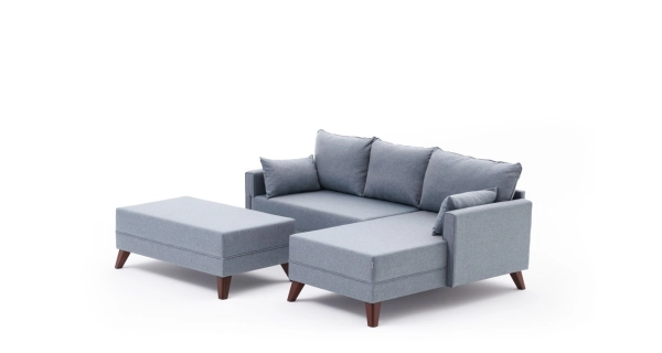 Pravá rohová sedačka s taburetem AMARA, modrá