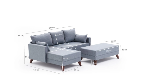 Pravá rohová sedačka s taburetem AMARA, modrá