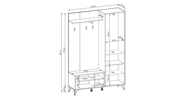 Předsíň GASEOP se zrcadlem a sedákem, černá/dub evoke