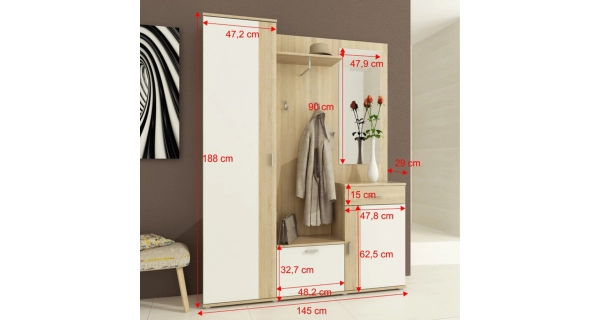 Předsíň HITMER, dub sonoma/bílá