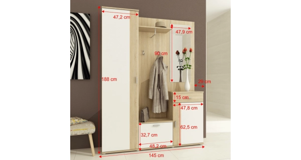 Předsíň HITMER, dub sonoma/bílá