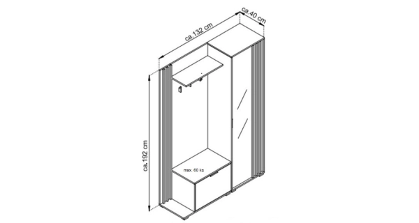 Předsíň TANKRED se zrcadlem a sedákem, bílá/dub artisan