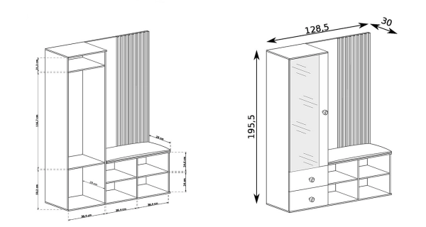 Předsíňová sestava FRAGILIS, dub artisan/černá